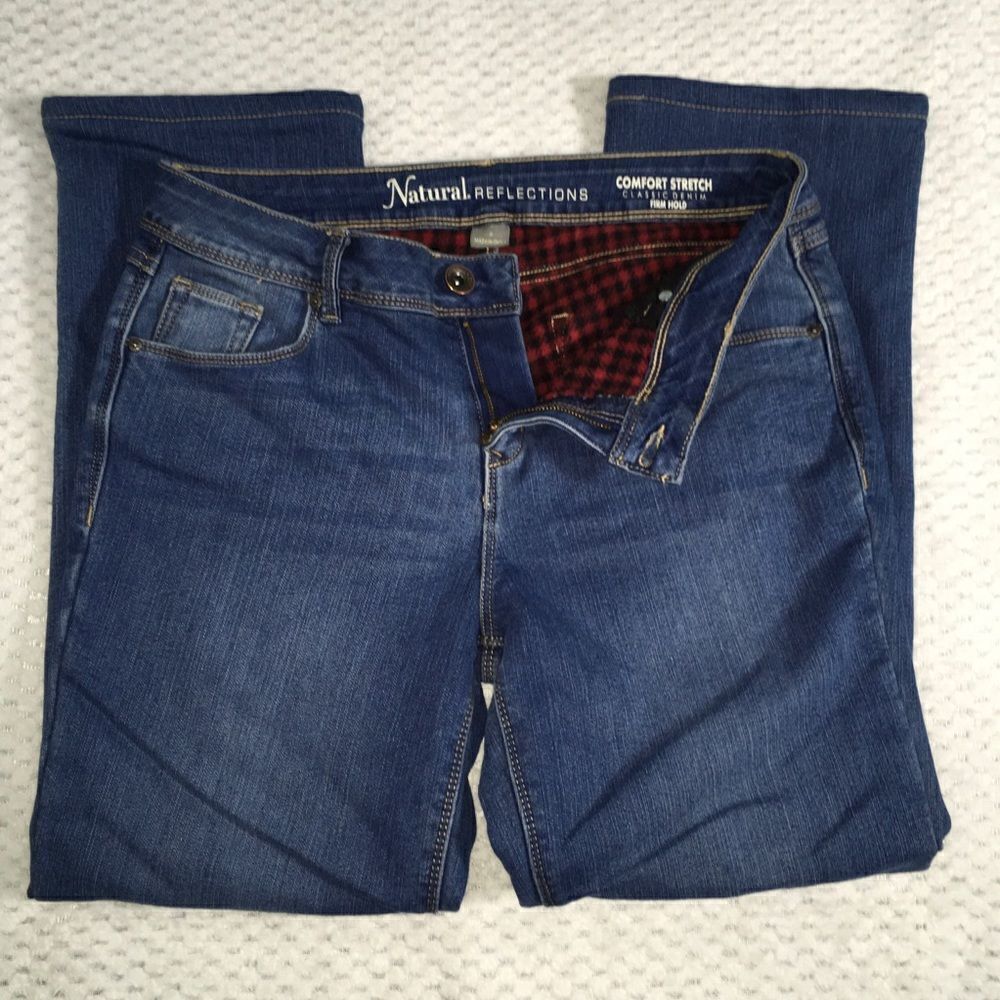 Natural Reflection Flannel Lined Comfort Stretch Blue Jeans Size 8